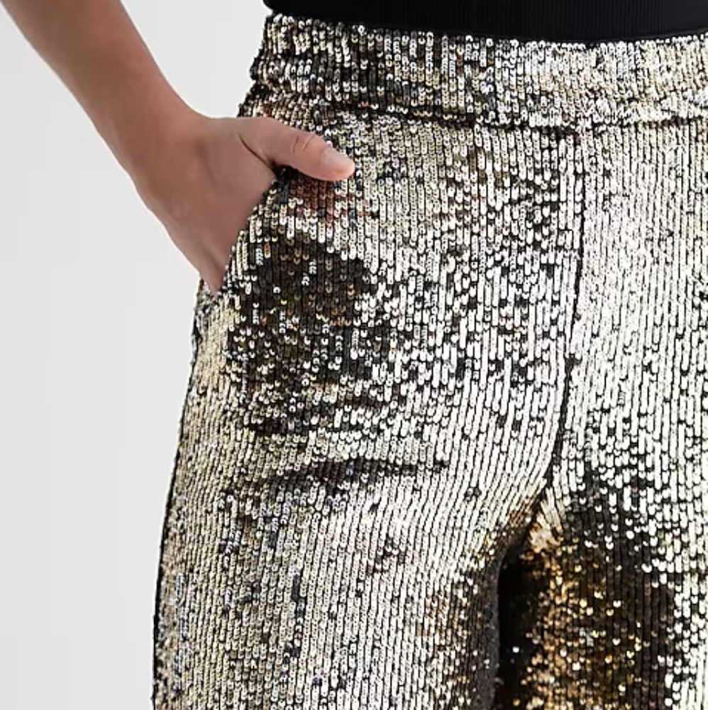 EXPRESS: High Waisted Sequin Wide Leg Trousers - Picture 5 of 6
